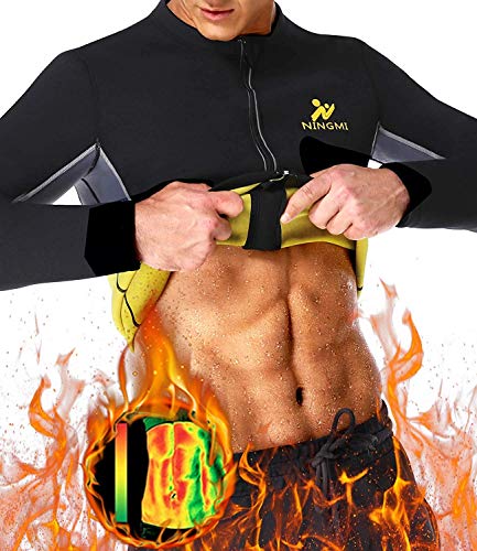 NINGMI Hombres de Manga Larga Trajes de sudoración Neopreno Perdida de Peso Entrenamiento Body Shaper Chaqueta de Fitness con Cremallera Sweat Sauna Shirt