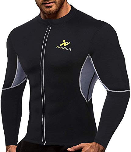 NINGMI Hombres de Manga Larga Trajes de sudoración Neopreno Perdida de Peso Entrenamiento Body Shaper Chaqueta de Fitness con Cremallera Sweat Sauna Shirt