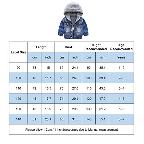 Niño Capucha Chaqueta Vaquera Abrigo Bebé Cazadora Vaquera Niñas Denim Jacket Manga Larga Mezclilla Jacke Trajes De Otoño Invierno Outwear (90cm)