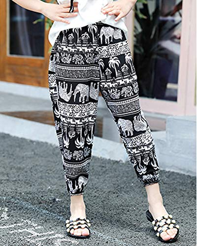 Niños Niñas Verano Pantalones Bohemios Pantalones Harem tailandeses Cintura Alforzada LTelephant