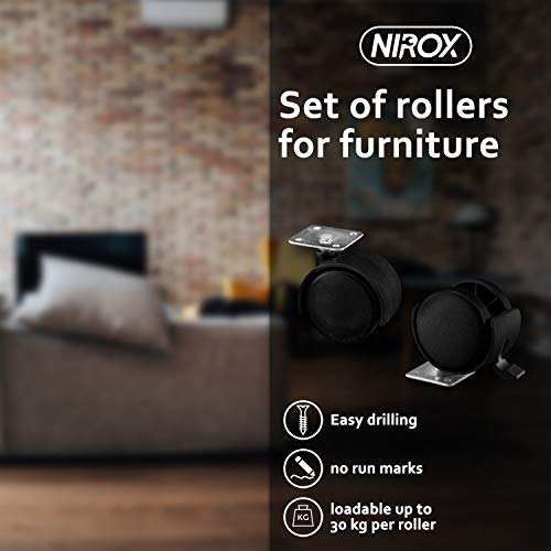 Nirox 4x ruedas para muebles 50mm - Ruedas giratorias con freno giro de 360 grados - Ruedas de transporte altura total de 60mm - Ruedas pivotantes hasta 120kg
