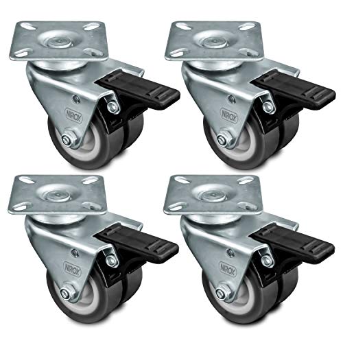 Nirox 4x Ruedas para muebles 50mm - Ruedas giratorias para cargas pesadas 4x con freno - Ruedas industriales altura total 75mm - Ruedas pivotantes hasta 400kg