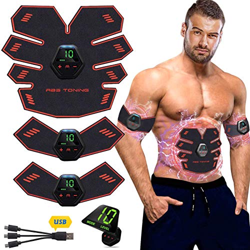 Nitoer Electroestimulador Muscular Abdominales, Aparatos para Hacer Ejercicio casa,Abdominales electroestimulacion,USB Recargable EMS Estimulador,Gym en casa,Tóner Muscular Pantalla LCD