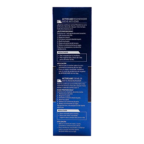 NIVEA MEN Active Age Regenerador Anti-edad Noche (1 x 50 ml), crema de noche para la piel madura del hombre, regenerador facial antiedad con 6 beneficios en 1 aplicación NIVEA MEN Active Age Regenerador Anti-edad Noche (1 x 50 ml), crema de noche para la piel madura del hombre, regenerador facial antiedad con 6 beneficios en 1 aplicación