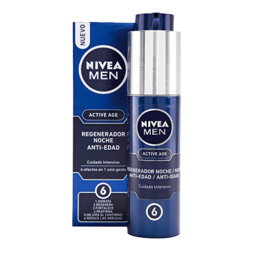 NIVEA MEN Active Age Regenerador Anti-edad Noche (1 x 50 ml), crema de noche para la piel madura del hombre, regenerador facial antiedad con 6 beneficios en 1 aplicación