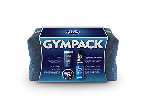 NIVEA MEN Neceser Gimnasio Gympack, neceser de regalo con gel de ducha (1 x 250 ml), champú (1 x 250 ml), desodorante roll on (1 x 50 ml) y NIVEA MEN Creme (1 x 75 ml)