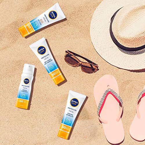 NIVEA SUN Protección Facial UV Anti-edad & Anti-manchas FP50 (1 x 50 ml), protector solar facial, crema antiedad 0% residuos blancos, crema hidratante facial