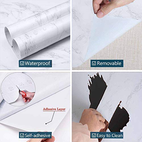 Niviy Adhesivo Papel Marmol para Muebles de Cocina Pegatina Decorativa Armario Papel PVC Material Adhesivo Pared Antifouling Resistete a Humedad y Mancha de Grasa Blanco, 45cm * 200cm Niviy Adhesivo Papel Marmol para Muebles de Cocina Pegatina Decorativa Armario Papel PVC Material Adhesivo Pared Antifouling Resistete a Humedad y Mancha de Grasa Blanco, 45cm * 200cm
