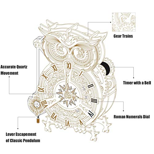 NIVNI Puzle de madera 3D, modelo de búho, reloj de escritorio, diseño de búho, juguete para niños y adultos