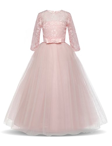 NNJXD Chicas Pompa Bordado Vestido de Bola Princesa Boda Vestir Talla(150) 9-10 años 378 Rosa-A