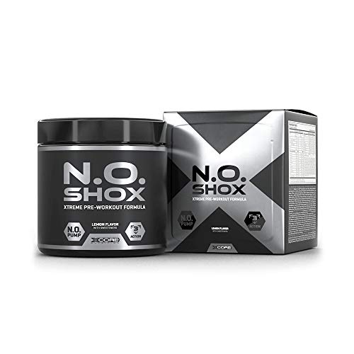 N.O Shox Extreme Workout Pumps Powder 660g de Xcore - Impulsor de Fuerza y Energía - Sabor a Limón, 26 Dosis