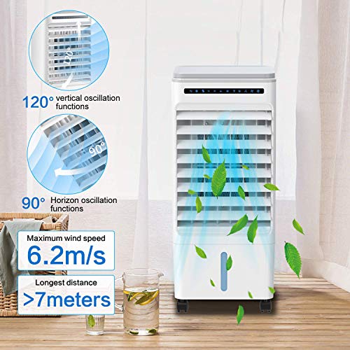 Nobebird Aire Acondicionado, 4 en 1 Móvil Climatizador Evaporativo Ventilador Humidificador Purificador, con Ruedas y Tanque de Agua 5L, 3 Velocidades, Temporizador, Mando a Distancia Hogar Oficina