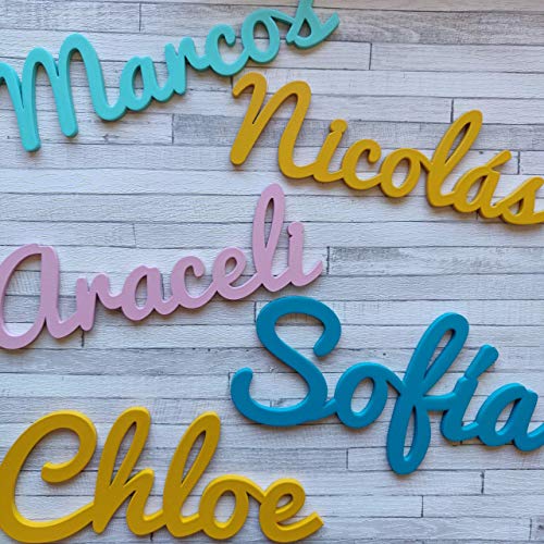 Nombres Decorativos Personalizados de madera para Decoración del Hogar, Comunión, Boda, Cumpleaños y Habitación de Bebe infantil de 25/35/45cm satinados