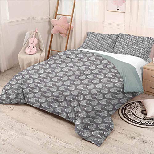 Nomorer Funda nórdica Patrón King Size Gris Ropa de Cama Personalizada Lavable a máquina Tradicional Swirly Leaves Curl