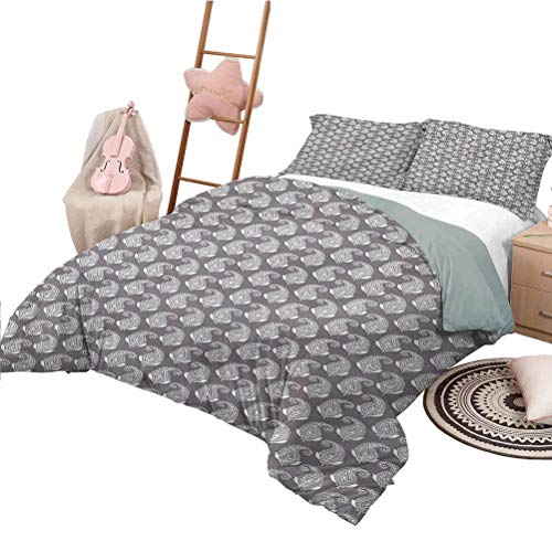 Nomorer Funda nórdica Patrón King Size Gris Ropa de Cama Personalizada Lavable a máquina Tradicional Swirly Leaves Curl