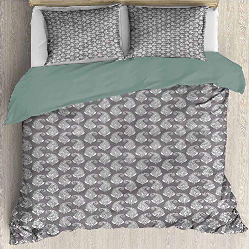 Nomorer Funda nórdica Patrón King Size Gris Ropa de Cama Personalizada Lavable a máquina Tradicional Swirly Leaves Curl