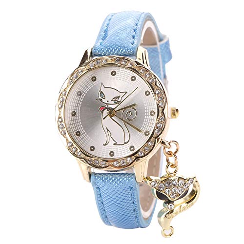 None Brand - Reloj de pulsera de cuarzo para mujer, diseño de zorro con diamantes de imitación, correa de piel, rojo rosado, HP