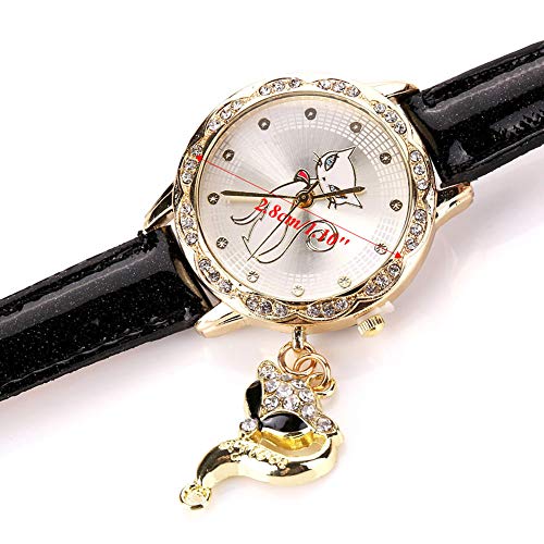 None Brand - Reloj de pulsera de cuarzo para mujer, diseño de zorro con diamantes de imitación, correa de piel, rojo rosado, HP