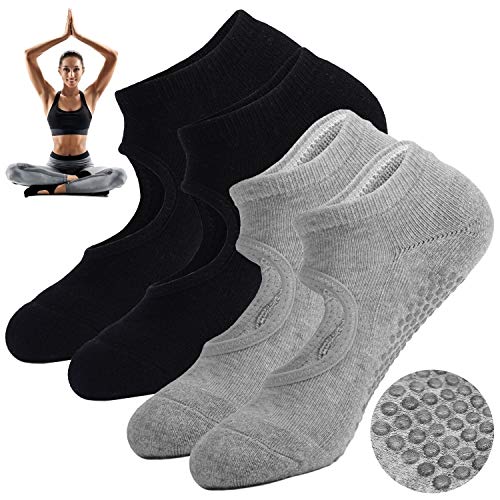 None Branded Calcetines de Yoga, con Bolas de Silicona Antideslizantes, ya no tendrás Que preocuparte por caerte al Caminar sobre una Tabla (Negro + Gris)