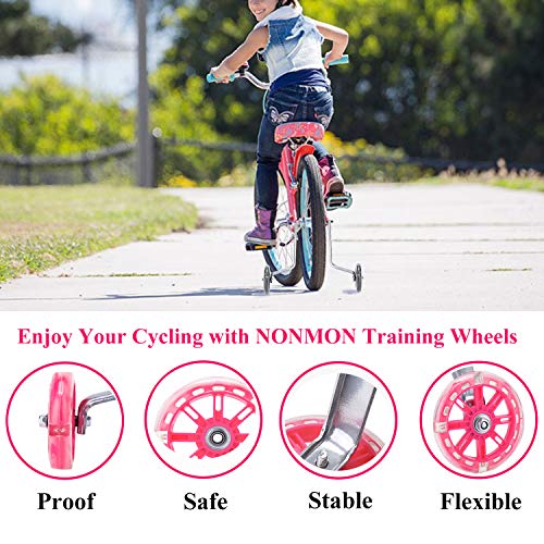 NONMON Ruedines de Entrenamiento para Bicicleta Infantil,Estabilizador Ruedas 12 14 16 18 20 Pulgadas,Ruedas d'Apoyo Universales,Bueno para Principiantes Niños Niñas