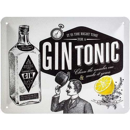 Nostalgic-Art Cartel de Chapa Retro Gin Tonic – Idea de Regalo como Accesorio de Bar, metálico, Diseño Vintage para decoración Pared, 15 x 20 cm