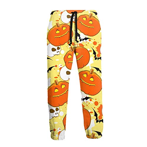 not applicable Pantalones Deportivos para Hombres Pantalones de chándal Suaves y cómodos Pantalones Jogger para Hombres - Calavera de Halloween y Estampado de Calabaza