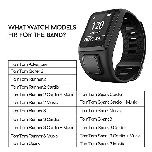 NotoCity Correa para Tomtom Runner 2/Runner 3/Spark/Spark 3/Adventurer/Golfer 2, Correa de Silicona Pulsera de Repuesto para Tomtom(Negro)