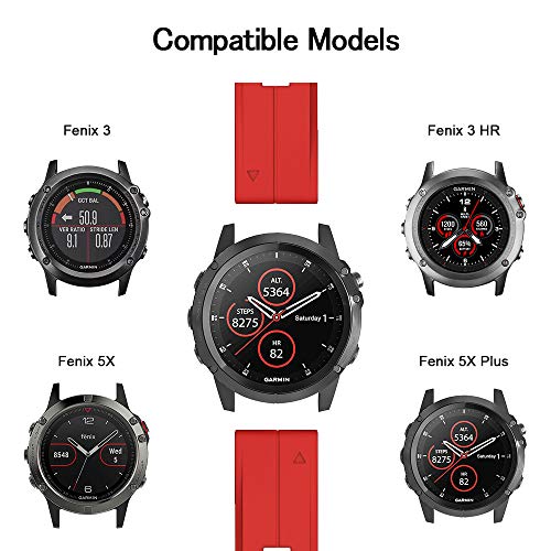 NotoCity Garmin Fenix 3 Correa, Silicona Reemplazo Correa para Garmin Fenix 5X/Fenix 5X Plus/Fenix 6X/Fenix 6X Pro/Fenix 3/Fenix 3 HR, Easy-Fit, no Adapta a Fenix 5