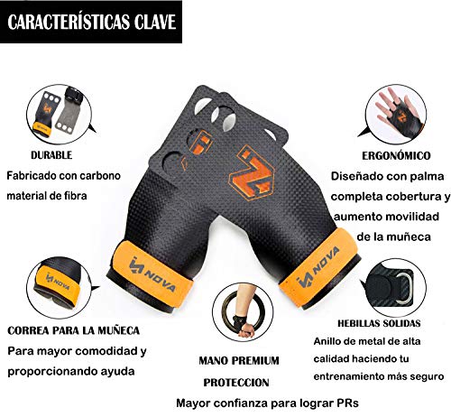 Nova imboxs Calleras para Crossfit - Grips 3H Fibra de Carbono - Guantes para Cross Training Agarre y Protector de Mano - Hombres y Mujeres en Deportes de Fitness Calistenia Halterofilia (L)