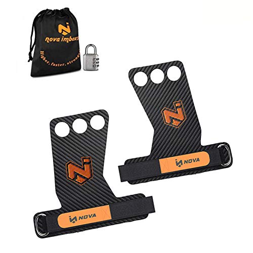 Nova imboxs Calleras para Crossfit - Grips 3H Fibra de Carbono - Guantes para Cross Training Agarre y Protector de Mano - Hombres y Mujeres en Deportes de Fitness Calistenia Halterofilia (L)