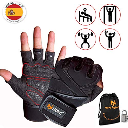 Nova imboxs Guantes Gimnasio para Hombres y Mujeres, Guantes Fitness Transpirables Antideslizantes con Muñequera para Deportivos Levantamiento de Pesas Crossfit (S)