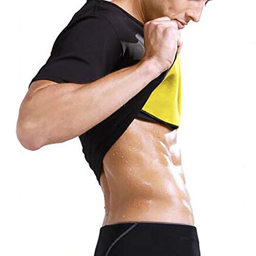 NOVECASA Camisetas Sauna Hombre Neopreno Body Shaper T-Shirt Transpirar para Sudoración Culturismo Quema Grasa Faja Abdome Adelgaza (L, Negro-Amarillo)