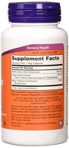 Now Foods Alpha Lipoic Acid, 600 mg - 60 Cápsulas Now Foods Alpha Lipoic Acid, 600 mg - 60 Cápsulas