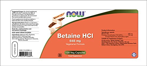 Now Foods Betaína HCl 648 mg 150 mg pepsina 120 vegetales cápsulas Now Foods Betaína HCl 648 mg 150 mg pepsina 120 vegetales cápsulas