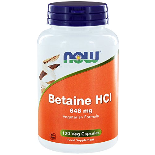 Now Foods Betaína HCl 648 mg 150 mg pepsina 120 vegetales cápsulas
