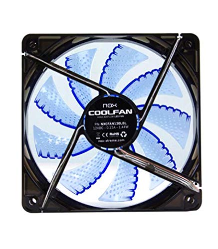 Nox Coolfan -NXCFAN120LBL- Ventilador Caja PC 120mm, 9 aspas traslúcidas, rodamientos larga duración, 4 LEDs, silencioso, conector 3 y 4 pines, color azul - negro