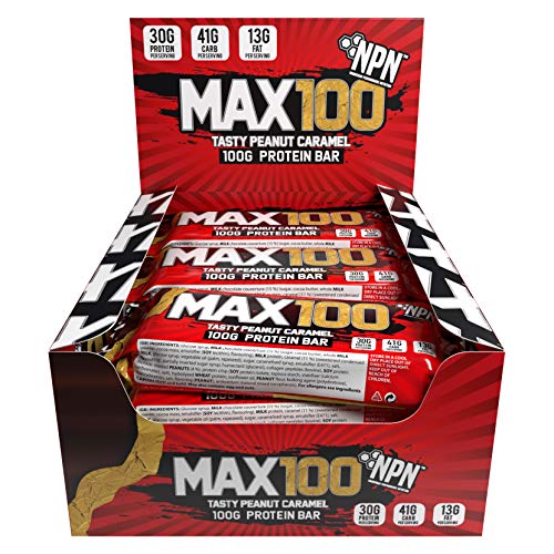 NPN MAX 100 barra de proteínas y carbohidratos | Barrita proteica para deporte, sabor premium | 9x100g Sabroso caramelo de maní