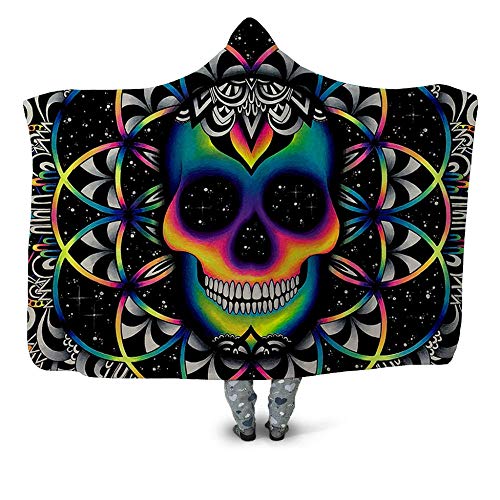 NSWSYDM 3D Impreso Suave Acogedora y Cálida para Manta Flor Color Negro-Azul Calavera Microfibra Manta en el Sofá 150X200 CM Adecuado Año Nuevo