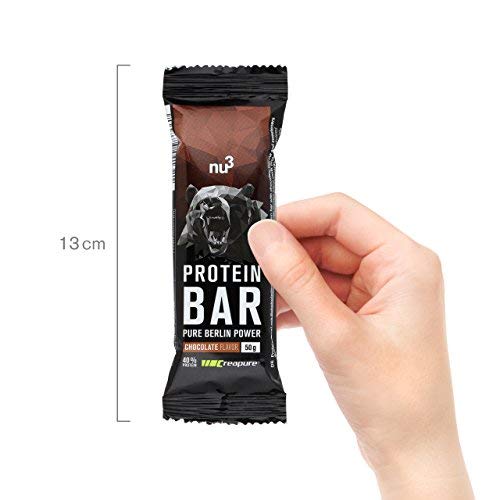 nu3 Barrita de Proteínas - 12 x 50g – Barras con proteína (20g) sabor a chocolate – Para mantener masa muscular – Mejoradas con whey protein, creatina y creapure – 3.95g de fibra y solo 160 Kcal