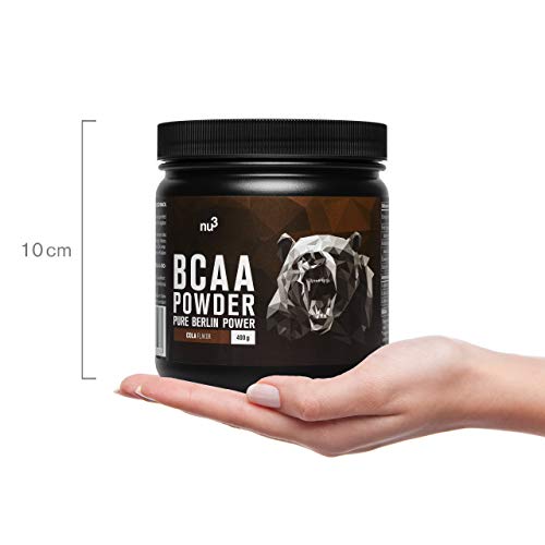 nu3 BCAA en polvo - 400 g sabor chispeante cola - 40 porciones de aminoácidos ramificados - Proporción óptima de leucina, isoleucina y valina 2:1:1 - Suplemento deportivo - Nutrición deportiva vegana