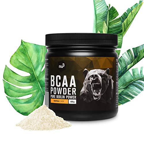 nu3 BCAA en polvo - 400 g sabor tropical - 40 porciones de aminoácidos ramificados - Proporción óptima de leucina, isoleucina y valina en 2:1:1 - Suplemento deportivo - Nutrición deportiva vegana