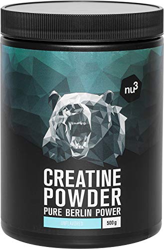 nu3 Creatina en polvo - 500g de creatina pura - 100% mono hidrato Creapure - Fuente segura de energía rápida - Uso especial para atletas - Ideal para mejorar el rendimiento durante el entrenamiento