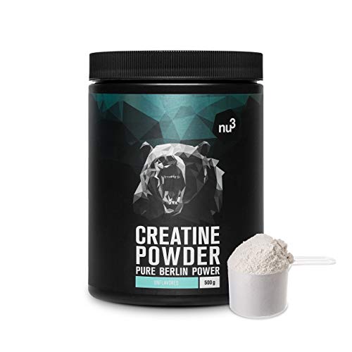 nu3 Creatina en polvo - 500g de creatina pura - 100% mono hidrato Creapure - Fuente segura de energía rápida - Uso especial para atletas - Ideal para mejorar el rendimiento durante el entrenamiento