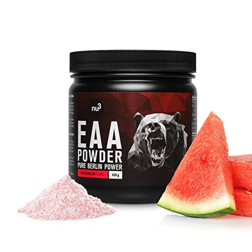 nu3 EAA en polvo – 400g sabor sandía – 8 aminoácidos esenciales – Suplemento deportivo para incrementar fuerza, resistencia y musculación - Contiene los tres aminos BCAA - Rápida absorción