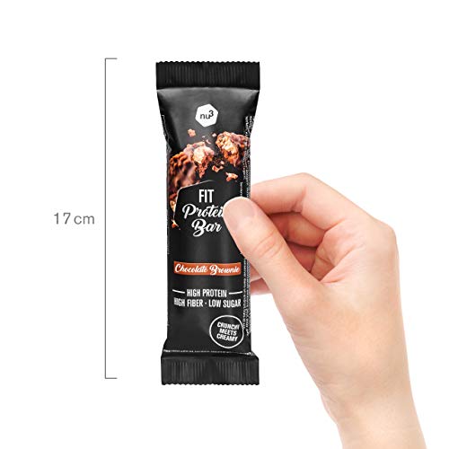 nu3 Fit Protein Bar – Barritas de proteína sabor brownie de chocolate – Paquete 12x 55g – Barras proteicas sin aceite de palma – Bajo contenido de azúcar – Aperitivo low carb entre comidas