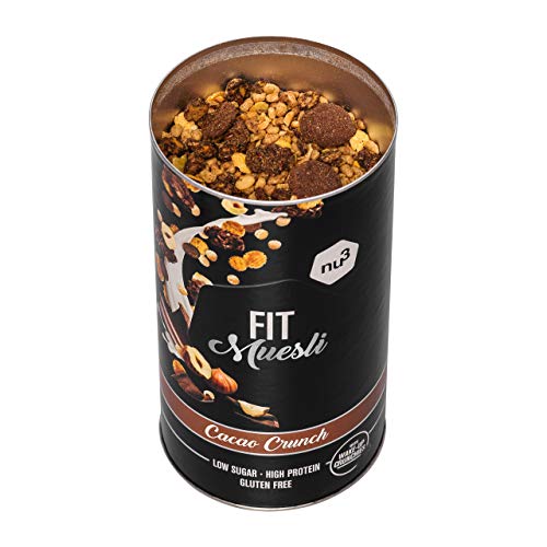 nu3 Fit Protein Muesli - Avena con proteína sabor Cacao Crunch - 450 g de muesli proteico con bayas, almendras, guaraná y matcha - 36% de proteínas y solo 4% de azúcar – Ideal en dietas sin gluten nu3 Fit Protein Muesli - Avena con proteína sabor Cacao Crunch - 450 g de muesli proteico con bayas, almendras, guaraná y matcha - 36% de proteínas y solo 4% de azúcar – Ideal en dietas sin gluten