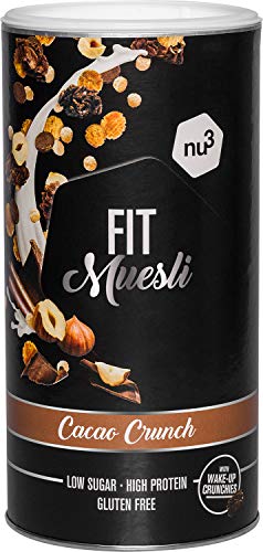 nu3 Fit Protein Muesli - Avena con proteína sabor Cacao Crunch - 450 g de muesli proteico con bayas, almendras, guaraná y matcha - 36% de proteínas y solo 4% de azúcar – Ideal en dietas sin gluten nu3 Fit Protein Muesli - Avena con proteína sabor Cacao Crunch - 450 g de muesli proteico con bayas, almendras, guaraná y matcha - 36% de proteínas y solo 4% de azúcar – Ideal en dietas sin gluten