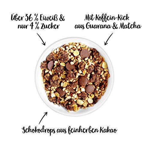 nu3 Fit Protein Muesli - Avena con proteína sabor Cacao Crunch - 450 g de muesli proteico con bayas, almendras, guaraná y matcha - 36% de proteínas y solo 4% de azúcar – Ideal en dietas sin gluten