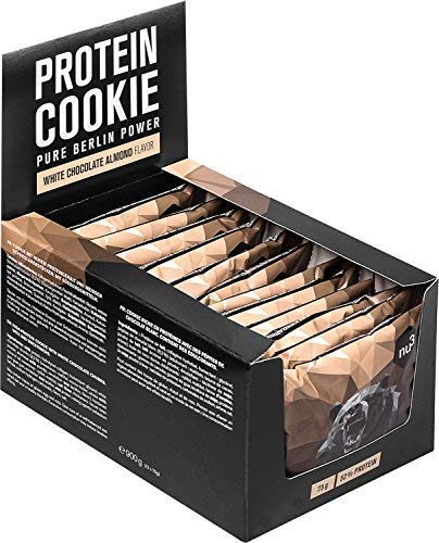 nu3 Galleta de proteína | 12 x 75g | Delicioso sabor chocolate blanco y almendras | 39g de proteína por galleta | 60% menos carbohidratos que en los bizcochos normales | Postre ideal para deportistas