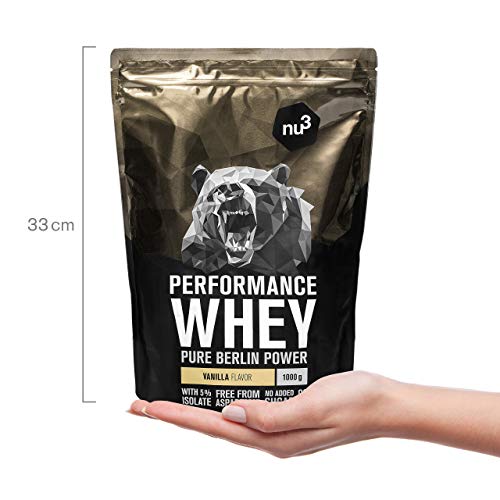 nu3 Performance Whey Protein - 1kg de suero en polvo sabor vainilla con 74.9% de proteína - Con aminoácidos BCAAs + proteína isolada (isolate) - Batido proteico para ganar masa - Altamente soluble nu3 Performance Whey Protein - 1kg de suero en polvo sabor vainilla con 74.9% de proteína - Con aminoácidos BCAAs + proteína isolada (isolate) - Batido proteico para ganar masa - Altamente soluble